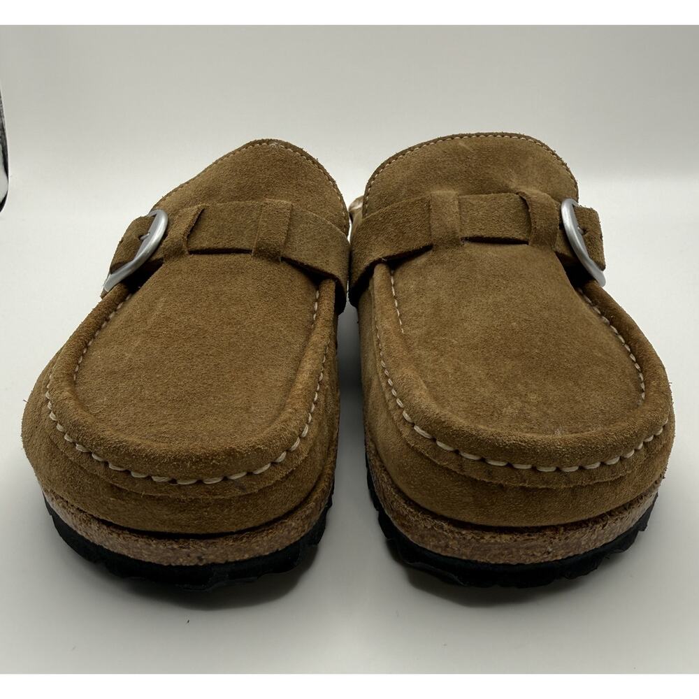 Birkenstock NWOT Buckley Shearling Tea/Natural Suede Leather Clog Mules Sz 36 - Picture 8 of 9